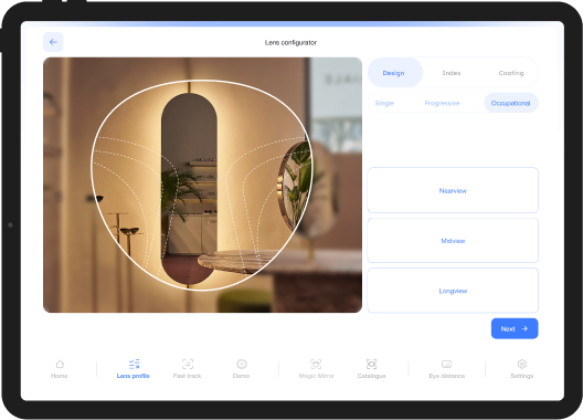 Zicht door een basisprogressieve lens met scherp centrum en wazige randen